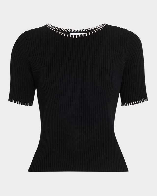 Ribbed Cotton-Cashmere Embroidered T-Shirt